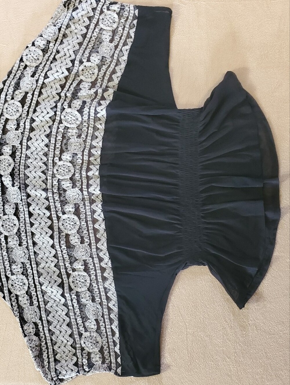 Black and White Patterned Dolman Sleeve Peplum Top